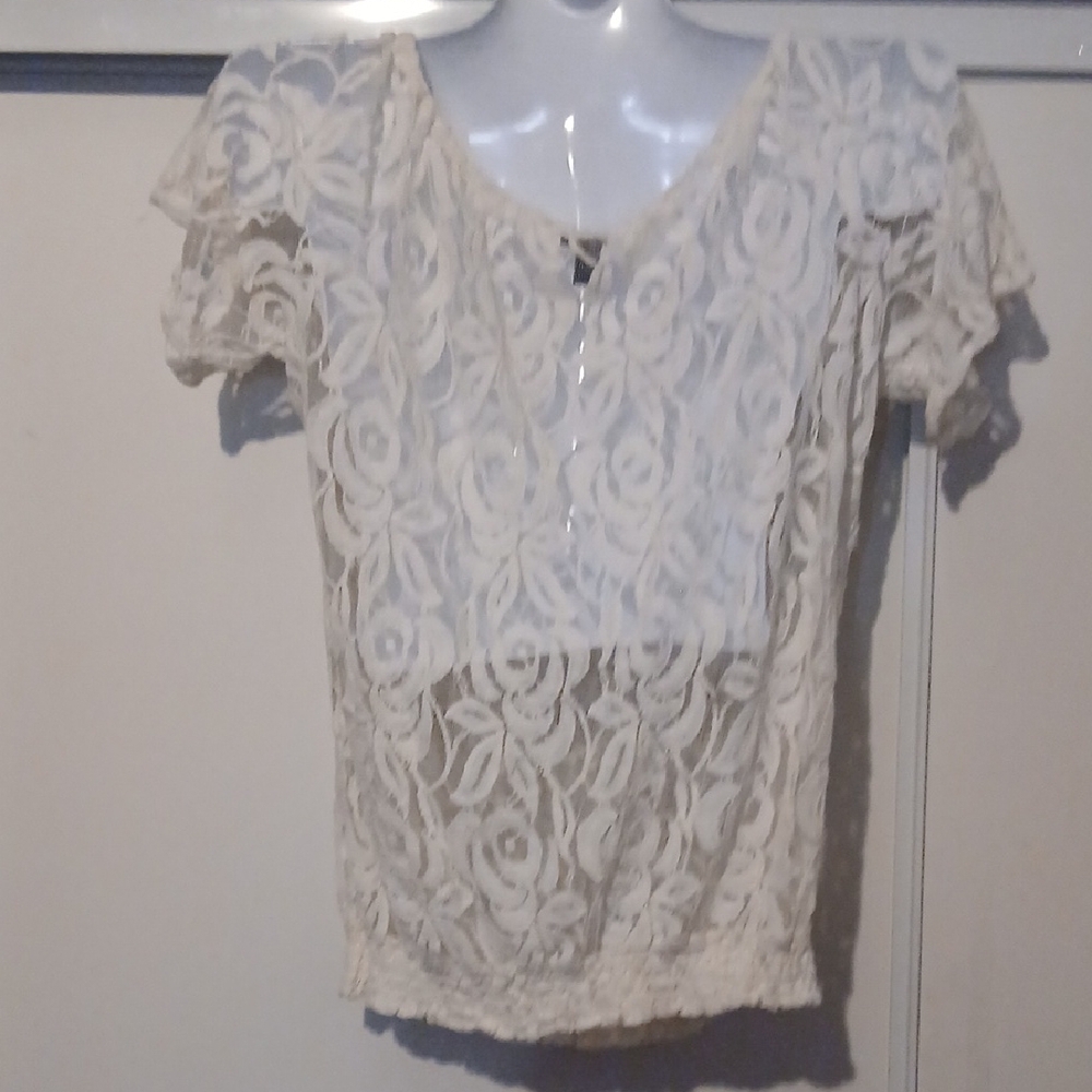 Forever 21 Ivory Lace Blouse 1X - Picture 2 of 9